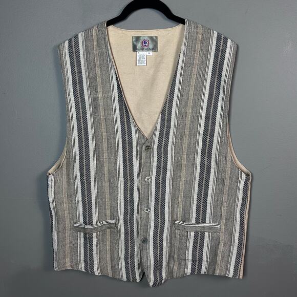 Territory Ahead vest men's XL linen striped baja bluegrass folk western jam